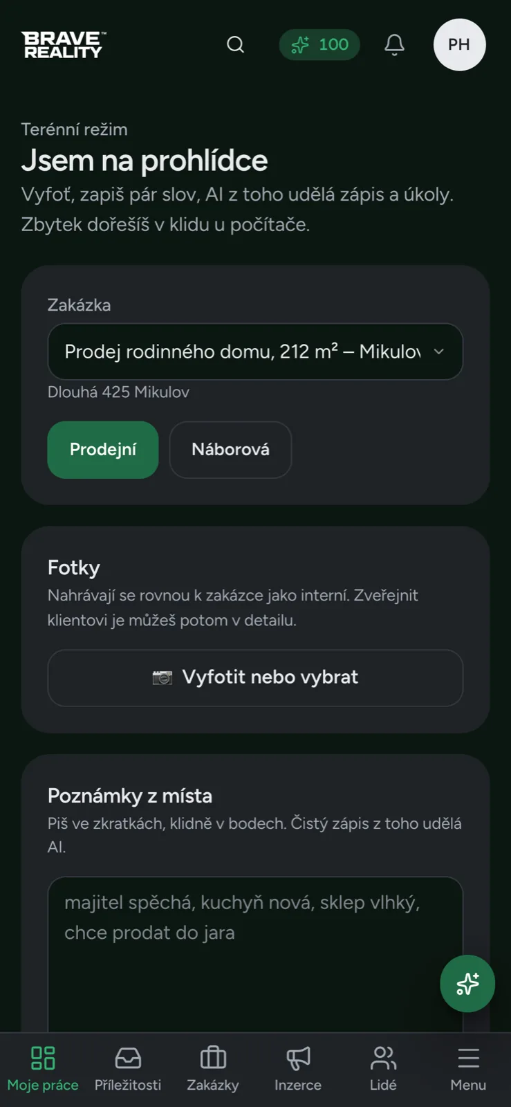 Režim Jsem na prohlídce na telefonu